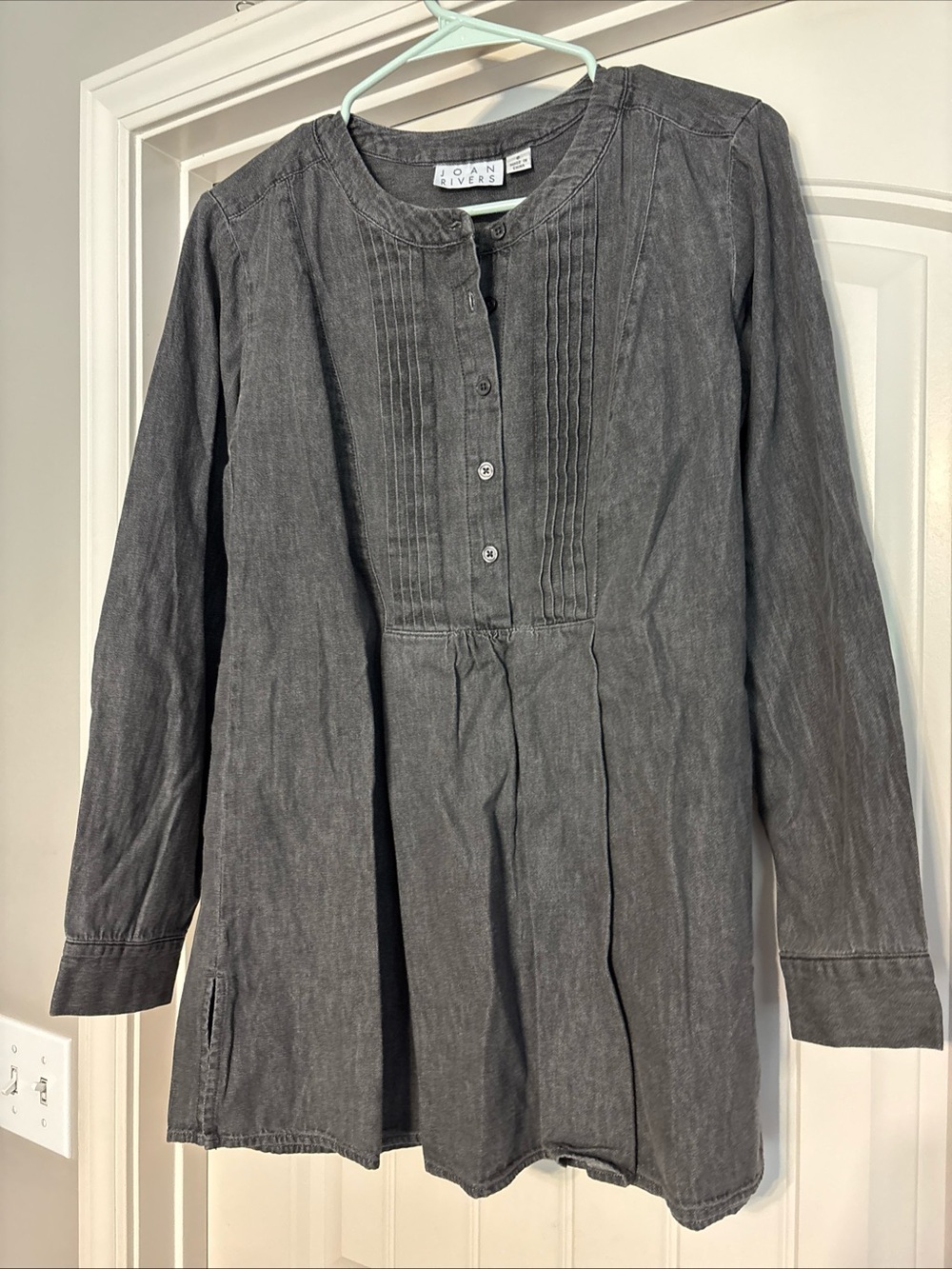 Joan Rivers Long Sleeve Button Tunic - Charcoal Gray denim